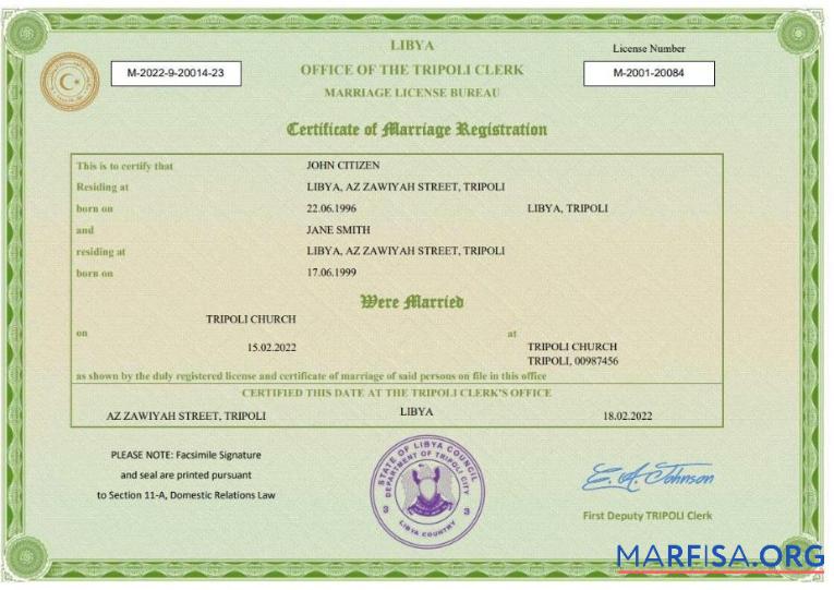 Blank Libya marriage certificate Word and PDF template
